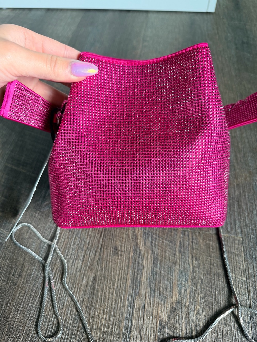 Zara Hot Pink Crystal-Embellished Wristlet Bucket Bag - Picture 3 of 6